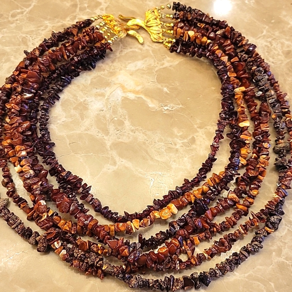Gorgeous Multi-layered Amber-colored Beaded Necklace